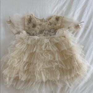 Elegant Cream Tulle Dress with Beaded Bodice